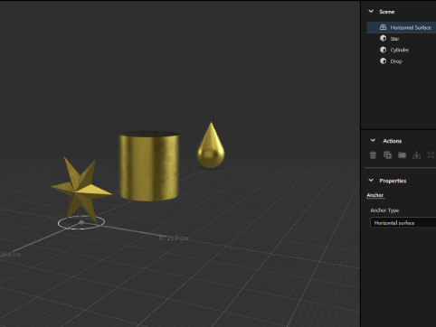 First steps in Adobe Aero where I tried to play with different shapes